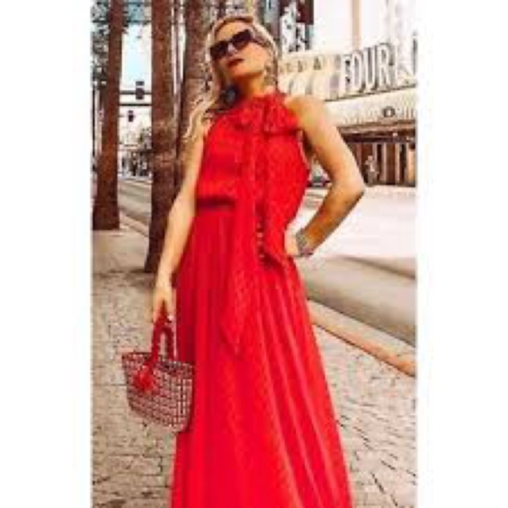 Anthropologie Sachin & Babi Cecelia Tie Neck Maxi Vibrant Red Sleeveless Dress